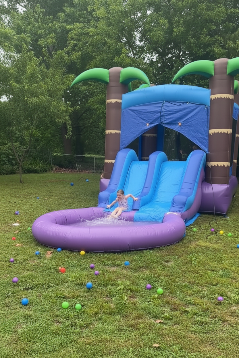 Tropical Combo Bounce House with Dual Slides