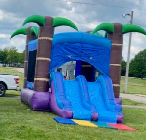 Tropical Combo Bounce House with Dual Slides