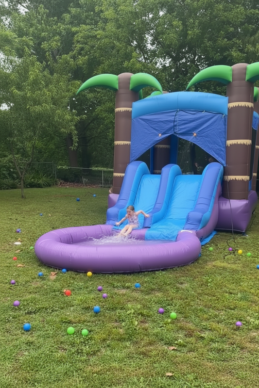 Tropical Combo Bounce House with Dual Slides